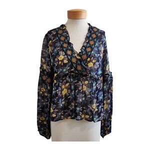 Meadow Rue Anthropologie Strasser Floral Cottage Core Boho Embroidered Blouse S